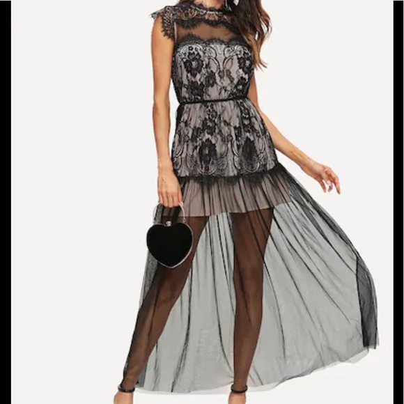 Lace Trim Maxi Dress Black - Picture 2 of 5